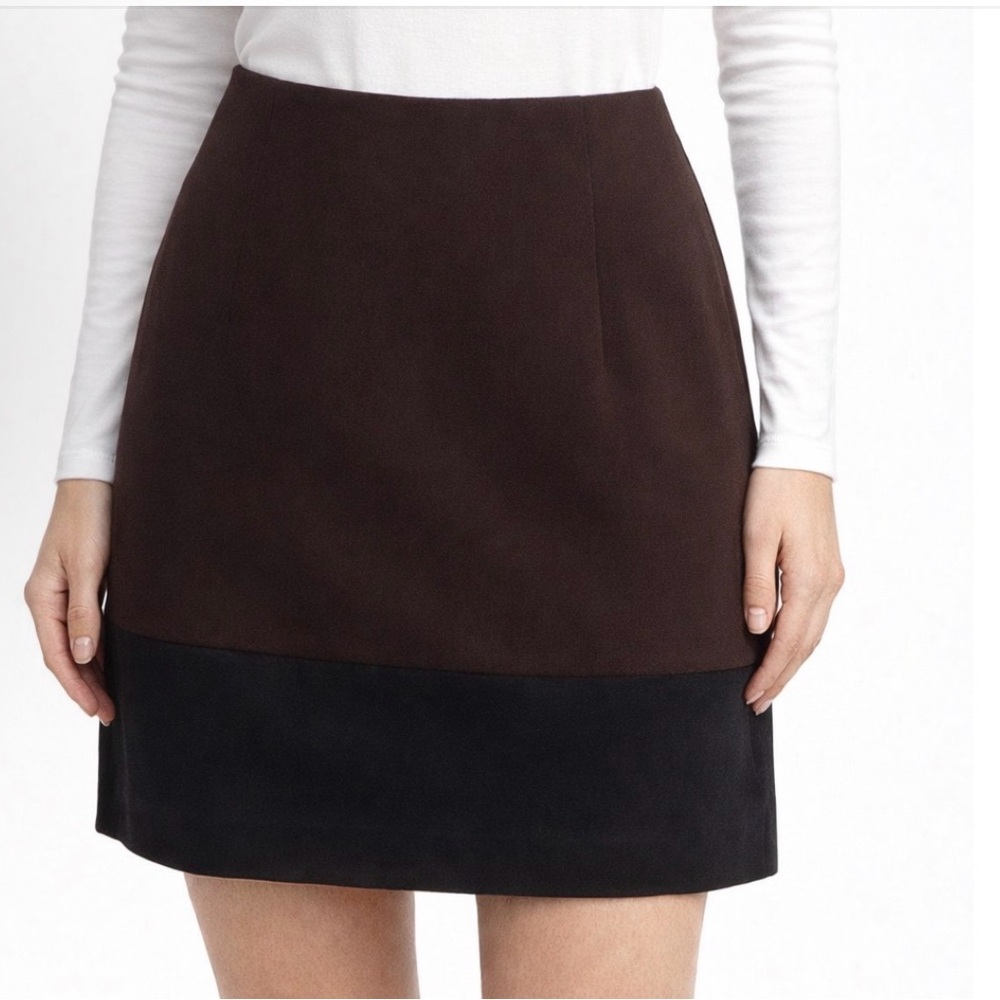 Tahari Elena Colorblock Mini Skirt Size 4 Brown Black Career Designer